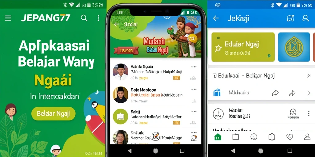 Antarmuka aplikasi JEPANG77 untuk belajar ngaji dengan fitur interaktif.