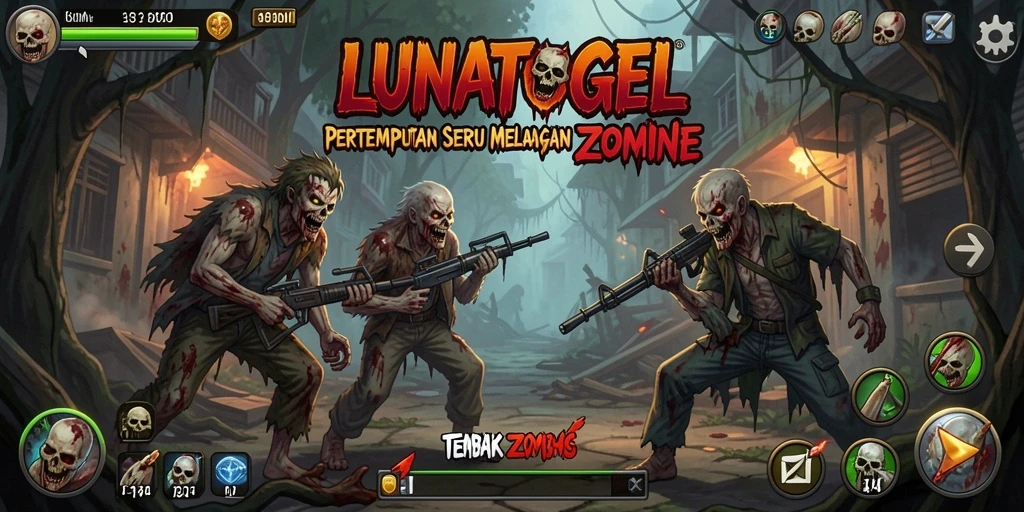 Tampilan antarmuka LUNATOGEL saat pertempuran melawan zombie.