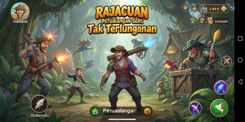 Antarmuka permainan Petualangan RAJACUAN yang menakjubkan dan interaktif.