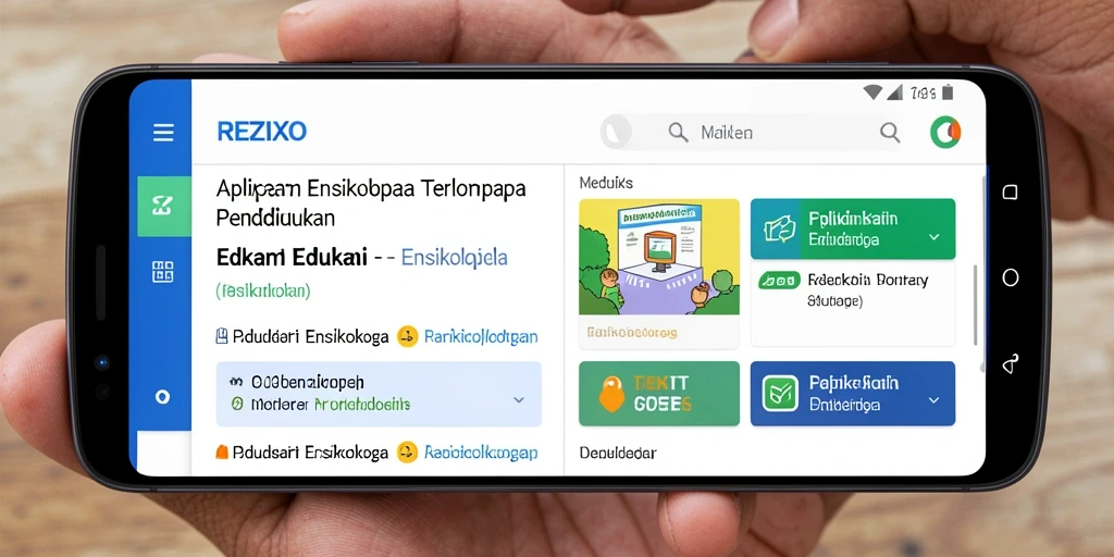 Tampilan antarmuka utama aplikasi Ensiklopedia REZIXO.