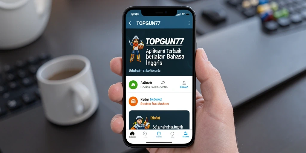 Screenshot antarmuka aplikasi TOPGUN77 untuk belajar bahasa Inggris.